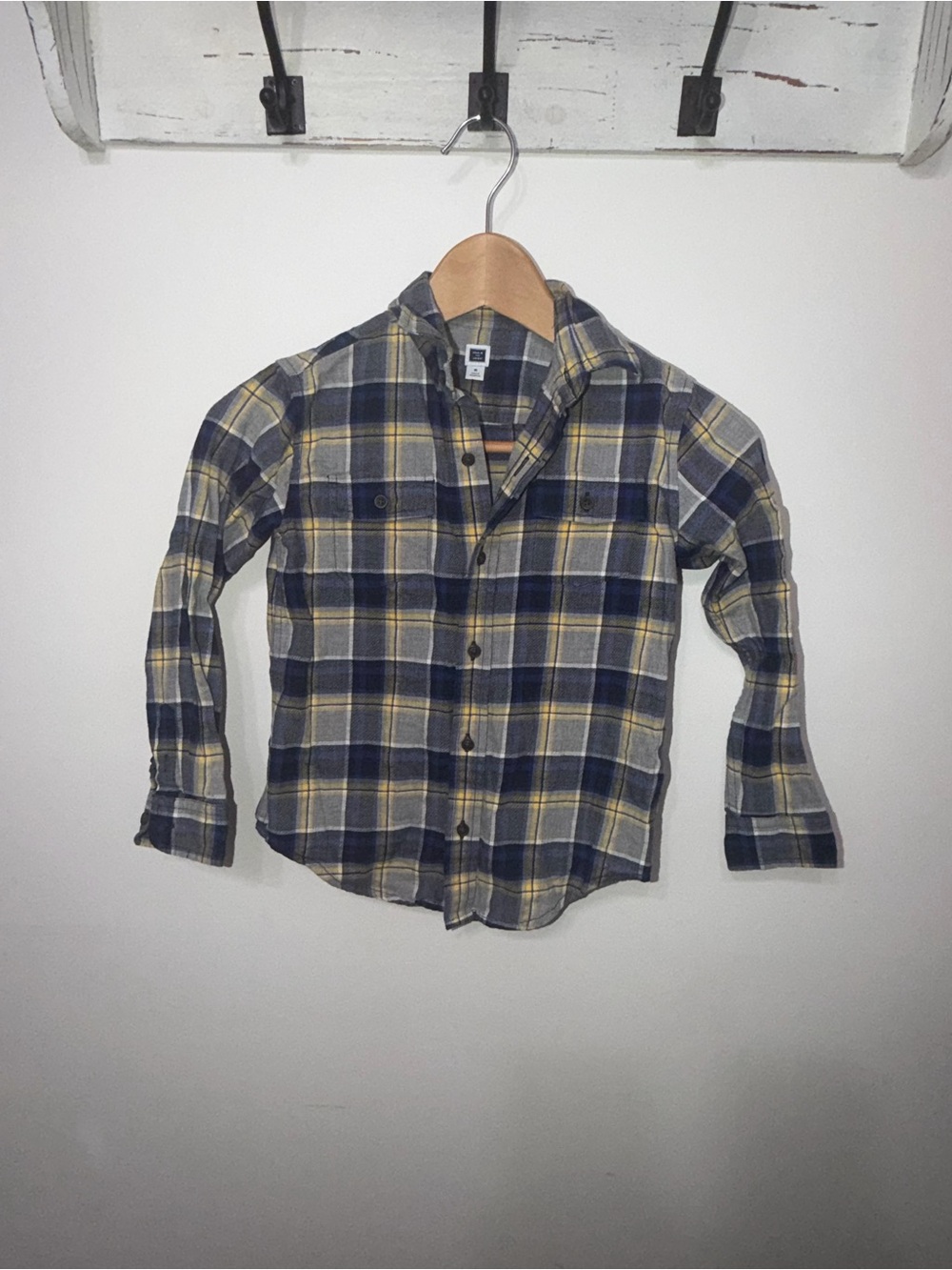 Janie and Jack Yellow and Navy Plaid Button-Down Shirt- size 6